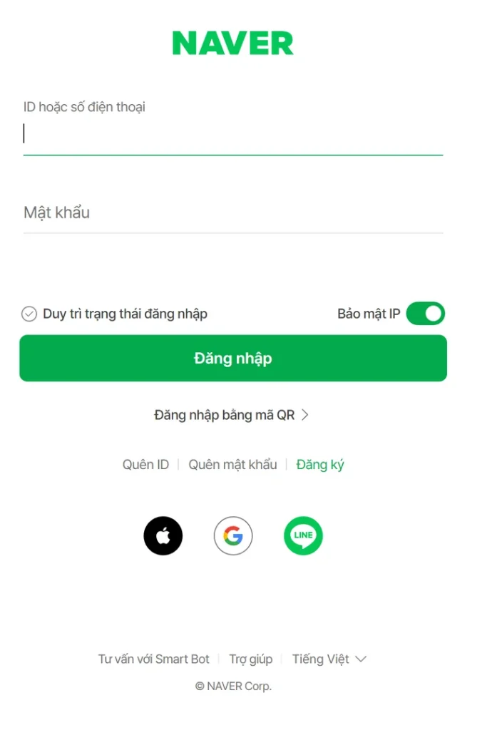 Trang đăng nhập Naver giao diện tiếng Việt với các cách đăng nhập
