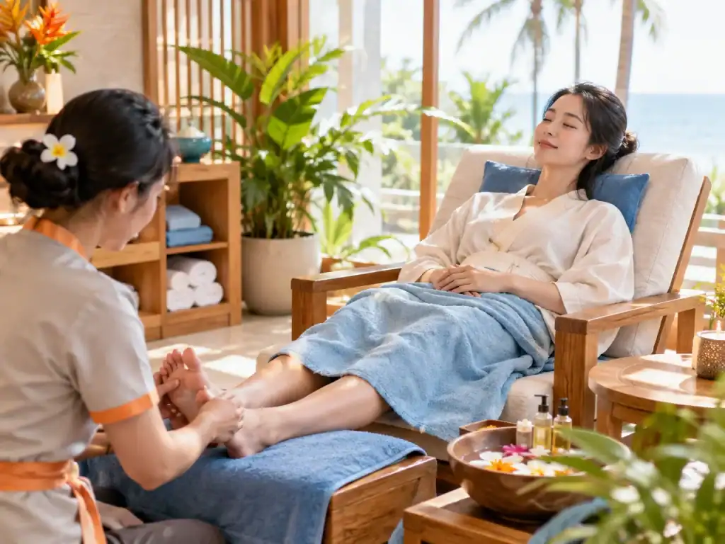 Du khách Hàn Quốc dùng dịch vụ massage tại spa ở Nha Trang