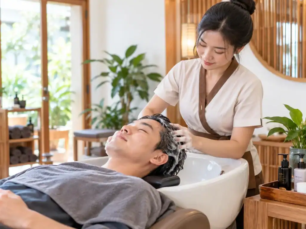Du khách Hàn Quốc dùng dịch vụ gội đầu dưỡng sinh kiểu Việt